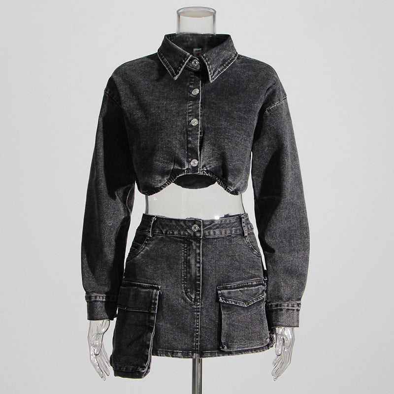 Urban Elegance Gray Jacket & Skirt Set