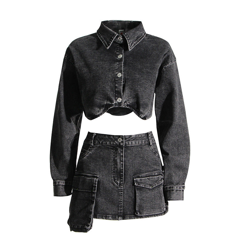 Urban Elegance Gray Jacket & Skirt Set