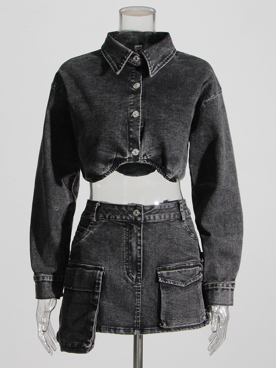 Urban Elegance Gray Jacket & Skirt Set
