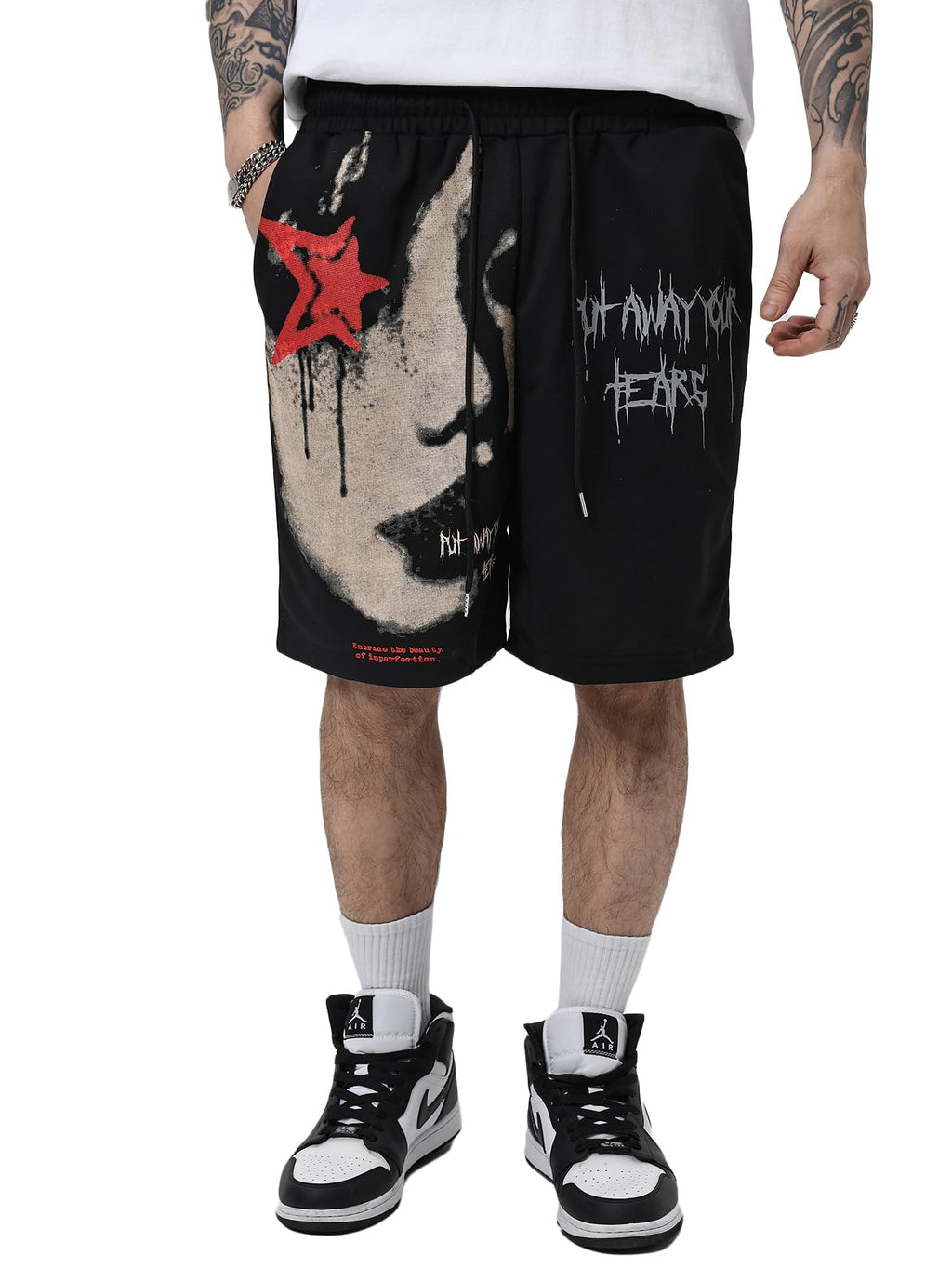 HUX Mens Y2K Graphic Shorts with Pockets